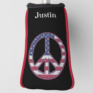 American Flag Peace Sign - Personalised Golf Head Cover