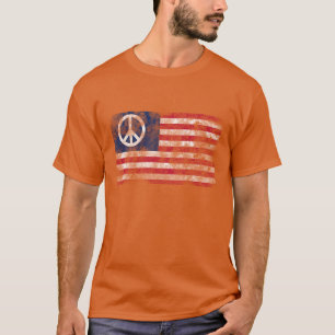 American Flag & Peace Symbol Distressed Design T-Shirt