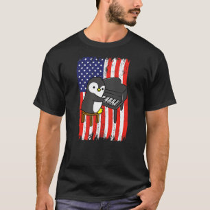American Flag Penguin Playing Piano T-Shirt