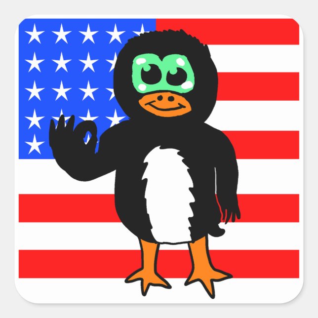 American flag Penguin Square Sticker (Front)