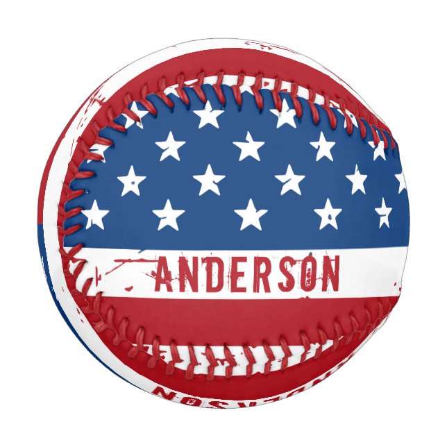 American Flag Personalise Patriotic Red White Blue Baseball (Front Left)