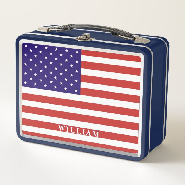 American Flag Personalised Kids Metal Lunch Box (Front)