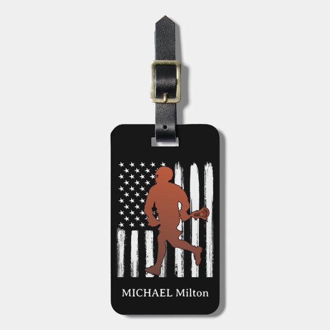 American Flag Personalised lacrosse  Luggage Tag (Front Vertical)