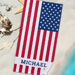 American Flag Personalised Name Patriotic Beach Towel<br><div class="desc">Personalised USA American Flag Beach Towel. Show your American pride and add a stylish touch to your beach days or give a special gift with this red white and blue, stars and stripes American Flag beach towel . This united states of america flag beach towel is perfect for fourth of...</div>