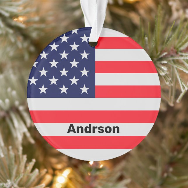 American Flag Personalised Patriotic Stars Stripes Ornament (Tree)
