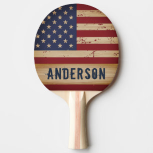 American Flag Personalised Rustic Wood Patriotic Ping Pong Paddle