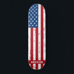 American Flag Personalised Stars Stripes Patriotic Skateboard<br><div class="desc">Show your American pride or give a special gift with this USA American Flag skateboard in a distressed worn grunge design. This united states of america flag skateboard design with stars and stripes in red white and blue is perfect for fourth of July parties, Memorial day party , family reunions,...</div>