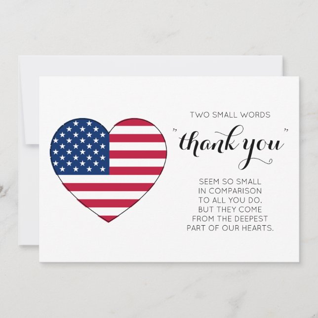 American Flag Personalised USA Heart Military Thank You Card (Front)