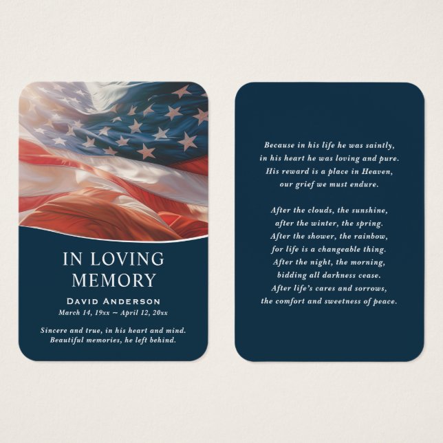 American Flag Photo Memorial Prayer Card (Front & Back)