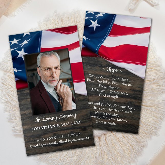 American Flag Photo Military Funeral Prayer Card (Creator Uploaded)