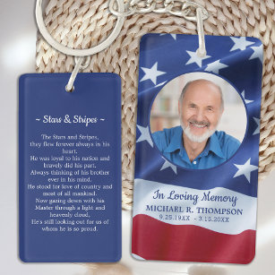 American Flag Photo Military Funeral Prayer Card Key Ring