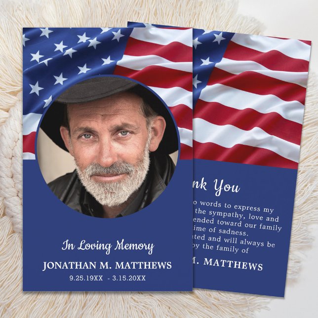 American Flag Photo Patriotic Veteran Funeral Thank You Card (Creator Uploaded)