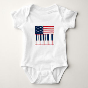 American Flag Piano Keyboard Music Design Baby Bodysuit