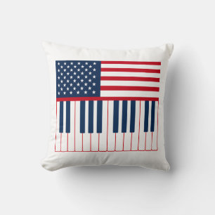 American Flag Piano Keyboard Music Design Cushion