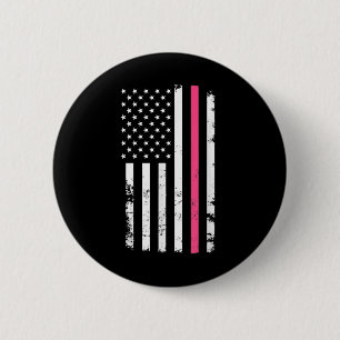 American Flag Pink Line For Breast Cancer 6 Cm Round Badge