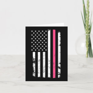American Flag Pink Line For Breast Cancer  Card
