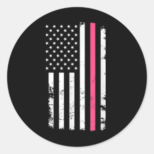 American Flag Pink Line For Breast Cancer  Classic Round Sticker