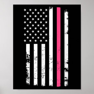 American Flag Pink Line For Breast Cancer Poster