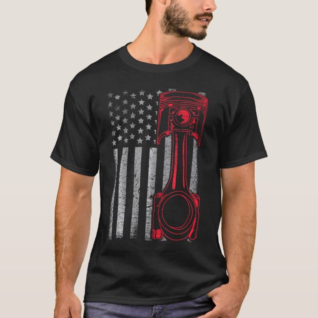 American Flag Piston Funny Muscle Car Mechanic     T-Shirt (Front)