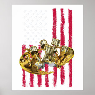 American Flag Piston Muscle Car 4 Poster