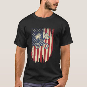 American Flag Piston Muscle Car for Patriotic Mech T-Shirt