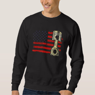 American Flag Piston Muscle Car Patriotic Vintage Sweatshirt