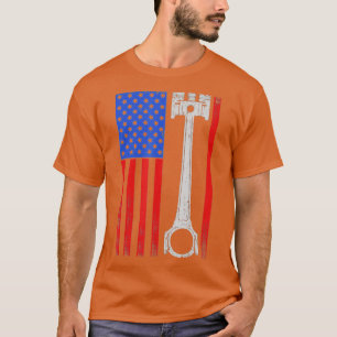 American Flag Piston Muscle Car Patriotic Vintage T-Shirt