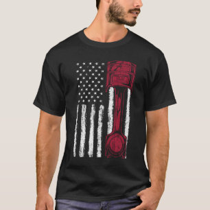 American Flag Piston Muscle Car T-Shirt