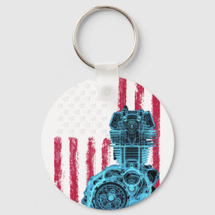 American Flag Piston Muscle Car vintage Key Ring
