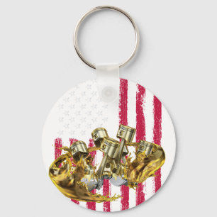 American Flag Piston Muscle Car vintage Key Ring
