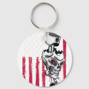 American Flag Piston Muscle Car vintage Key Ring