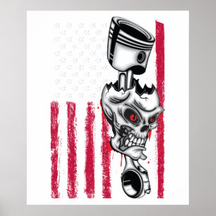 American Flag Piston Muscle Car vintage Poster
