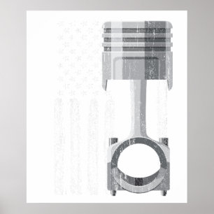 American Flag Piston Muscle Car vintage Poster