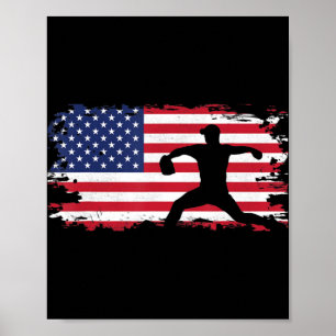 American Flag Pitcher Baseball Apparel - Baseball Poster