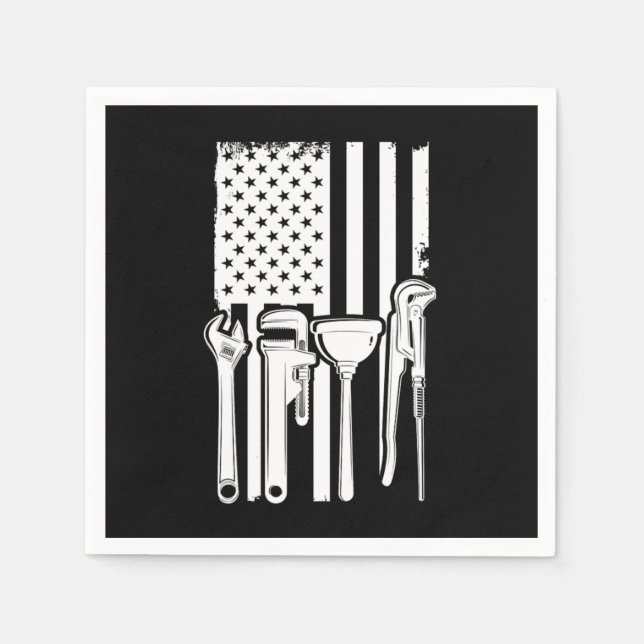 American Flag Plumbing Plumber Tools Craft Gift Napkin (Front)
