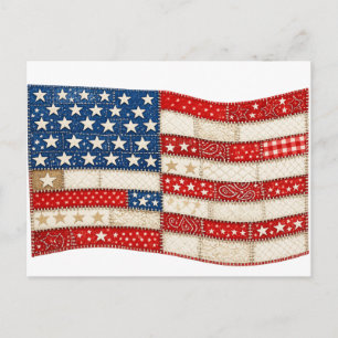 American Flag PNG   Patchwork Patriotic Design   F Holiday Postcard