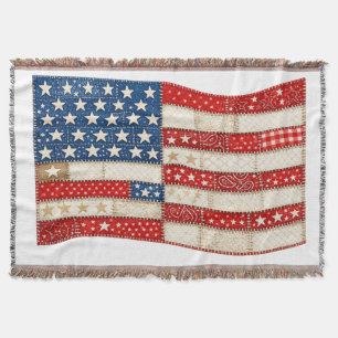 American Flag PNG Patchwork Patriotic Design F Throw Blanket