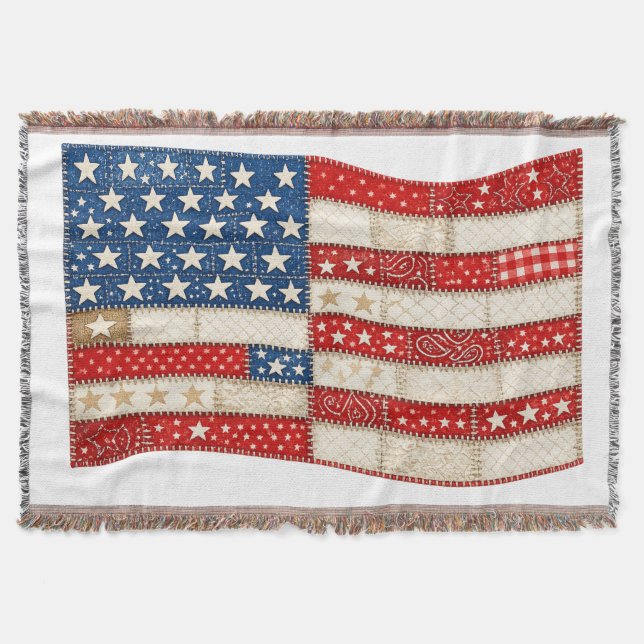 American Flag PNG | Patchwork Patriotic Design | F Throw Blanket (Front)