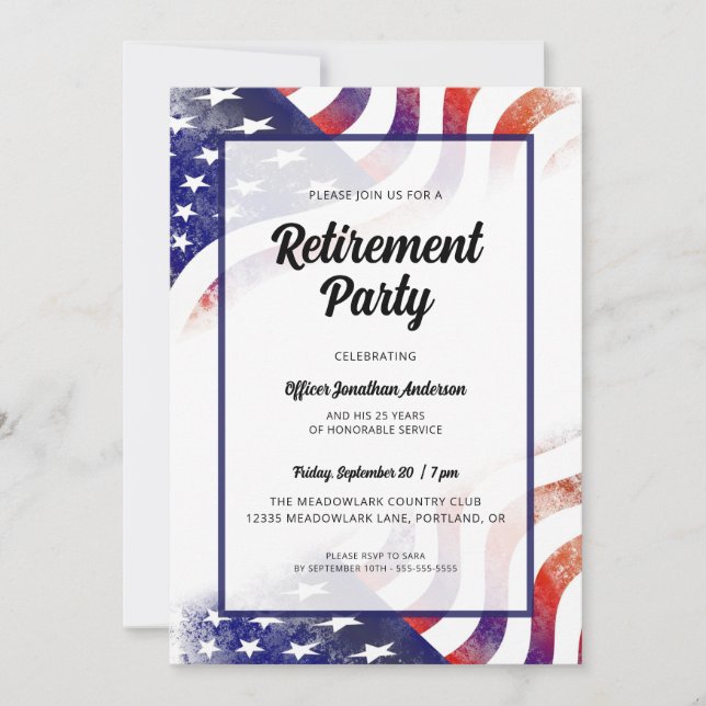 American Flag Police Officer Retirement Party Invitation (Front)