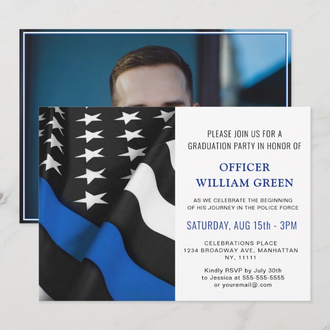 American Flag Police PHOTO Graduation Party Event Invitation (Front/Back)