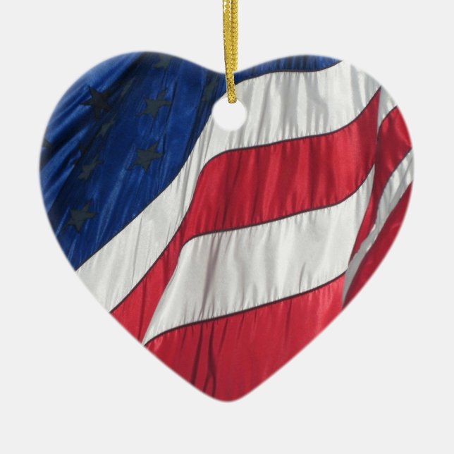 American Flag Porcelain Heart Ornament (Front)