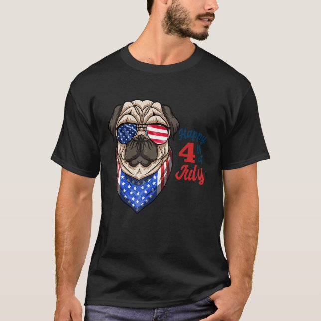 American Flag Pug Dog Lover 4th of July Independen T-Shirt (Front)