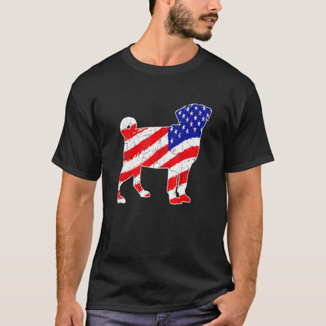 American Flag Pug Patriotic Dog Dad Dog Mom T-Shirt (Front)