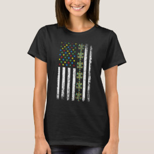 American Flag Puzzle Piece Autism Awareness T-Shirt