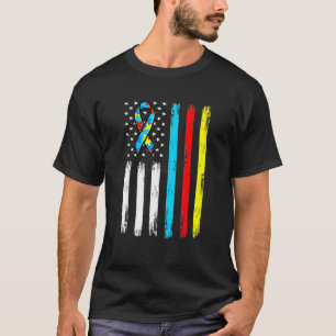 American Flag Puzzle Piece Ribbon Cool Autism Awar T-Shirt