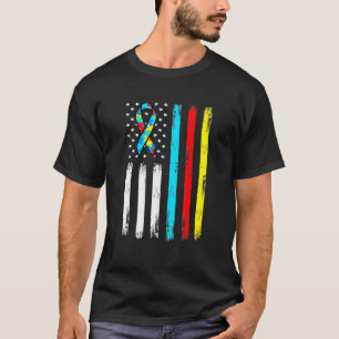 American Flag Puzzle Piece Ribbon Cool Autism Awar T-Shirt