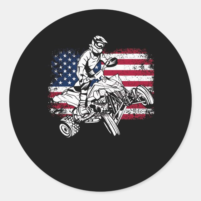 American Flag Quad ATV Independence Day Off Road A Classic Round Sticker (Front)