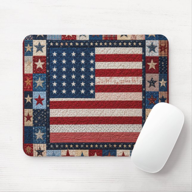 American Flag Quilt Pattern Mouse Mat (With Mouse)