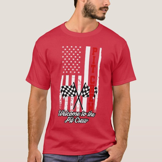 American Flag Racing Race USA Family Matching Pit  T-Shirt (Front)
