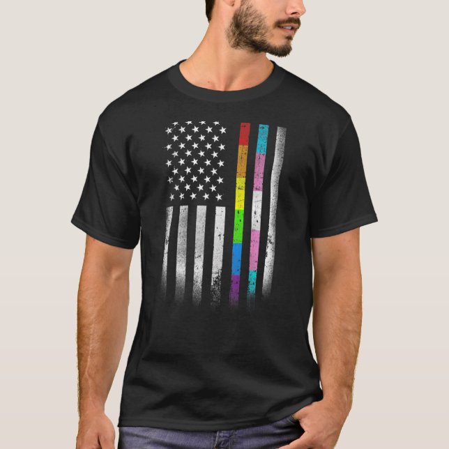 American Flag Rainbow Homosexual Rights LGBT LGBTQ T-Shirt (Front)